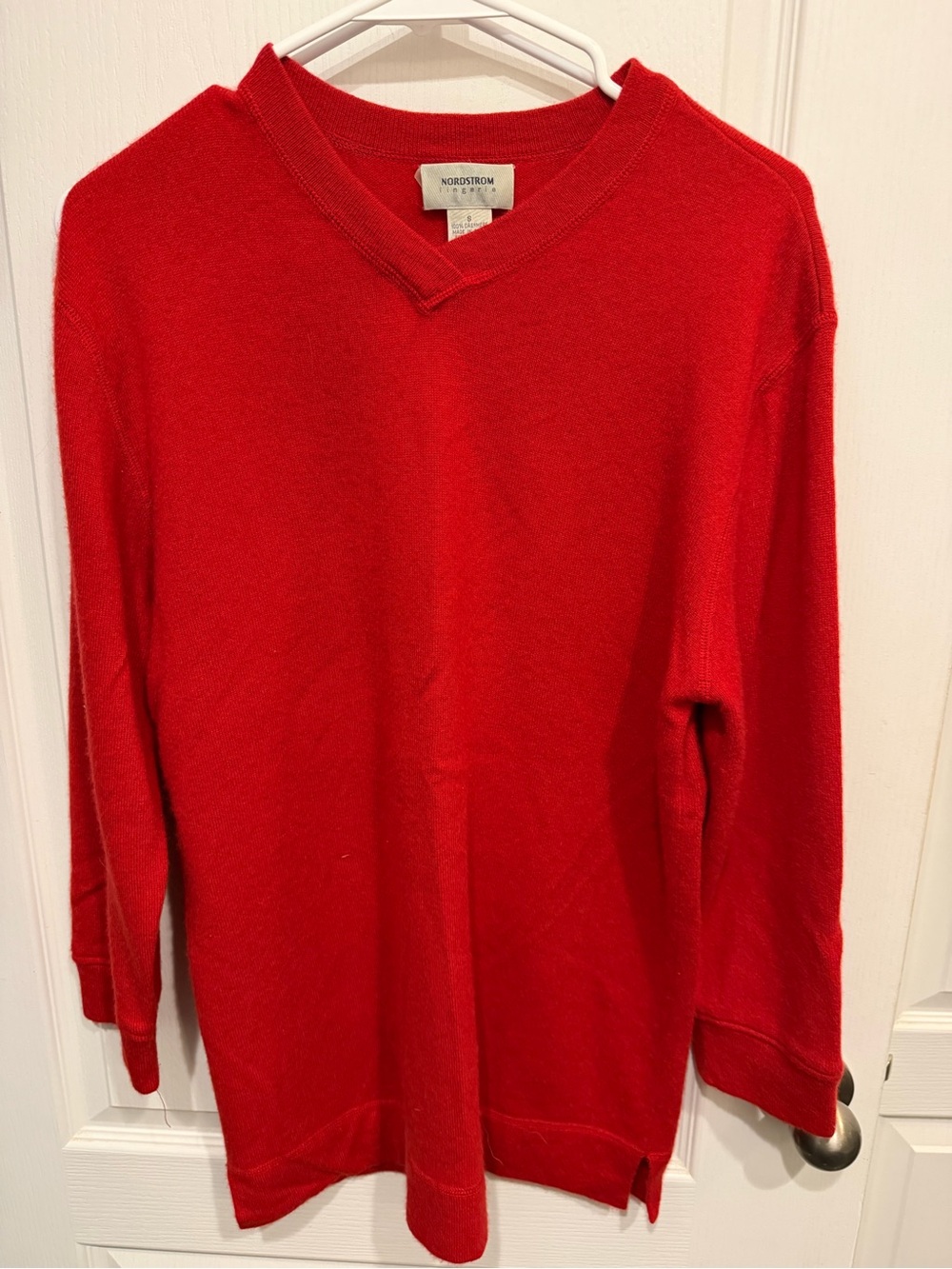 Nordstrom Lingerie Women’s S Red 100% Cashmere V Neck Tunic Sweater VINTAGE